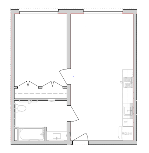 Floor plan for 1 bed, 1 bath, 620 sqft